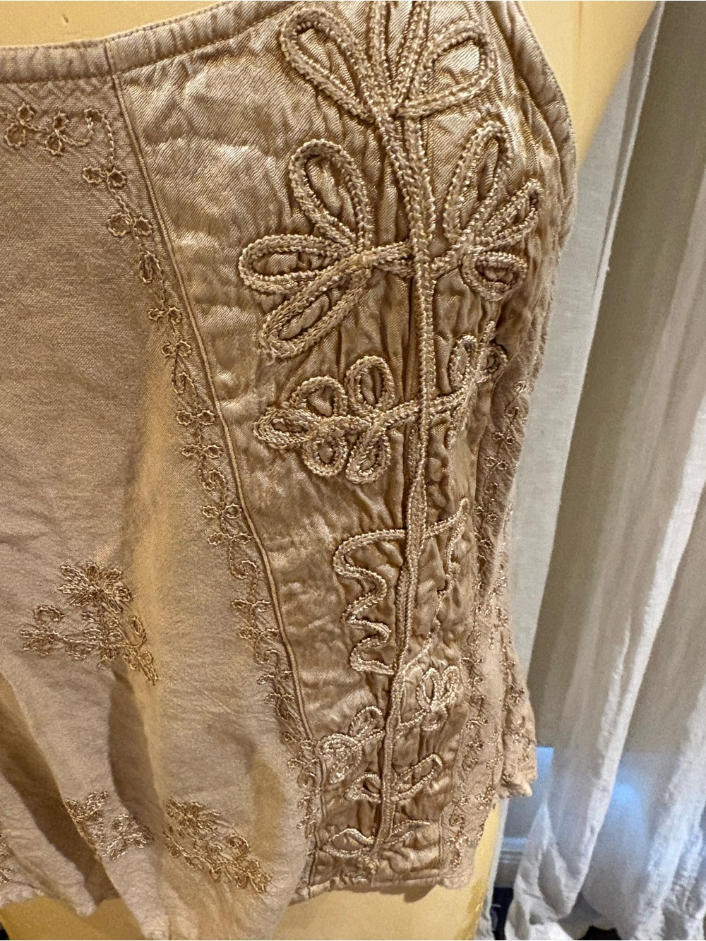 Embroidered Beige/Tan Women's Camisole Tank - Picture 2 of 4